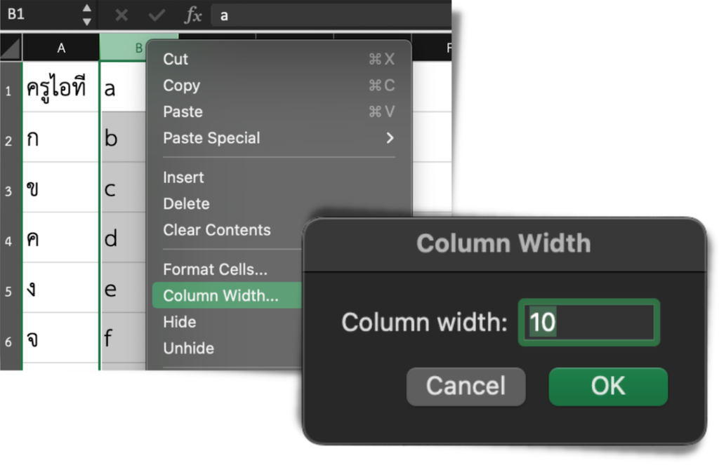 ตั้งค่า Column Width