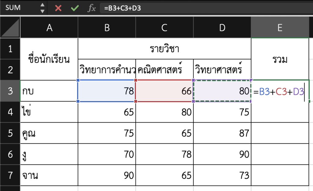 การคำนวณใน Excel